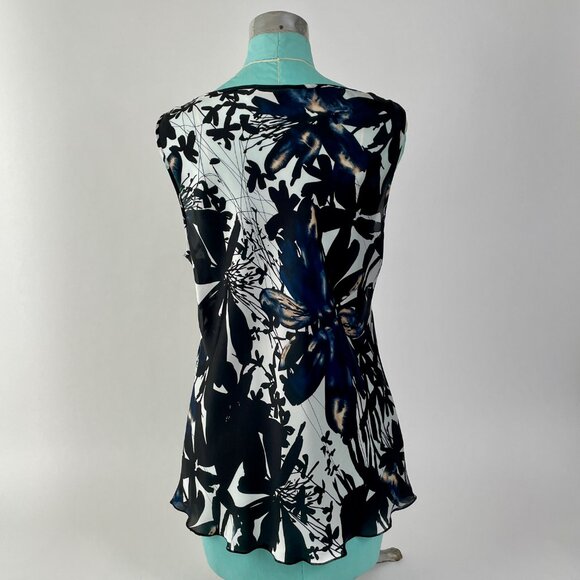 Spense Lightweight Silky Tank Top, Black/White Geometric Floral Print, Size L - Picture 11 of 11